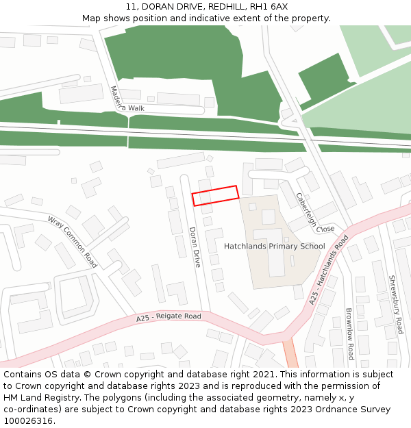 11, DORAN DRIVE, REDHILL, RH1 6AX: Location map and indicative extent of plot