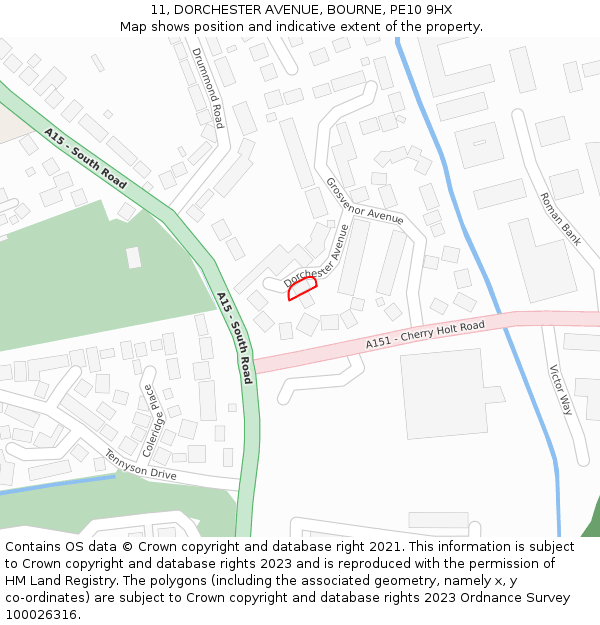 11, DORCHESTER AVENUE, BOURNE, PE10 9HX: Location map and indicative extent of plot