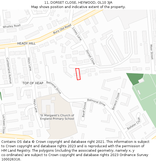 11, DORSET CLOSE, HEYWOOD, OL10 3JA: Location map and indicative extent of plot