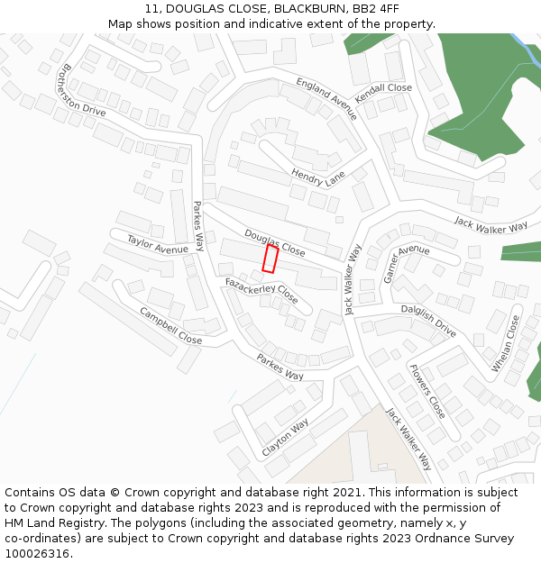 11, DOUGLAS CLOSE, BLACKBURN, BB2 4FF: Location map and indicative extent of plot