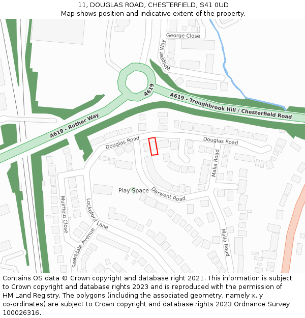 11, DOUGLAS ROAD, CHESTERFIELD, S41 0UD: Location map and indicative extent of plot