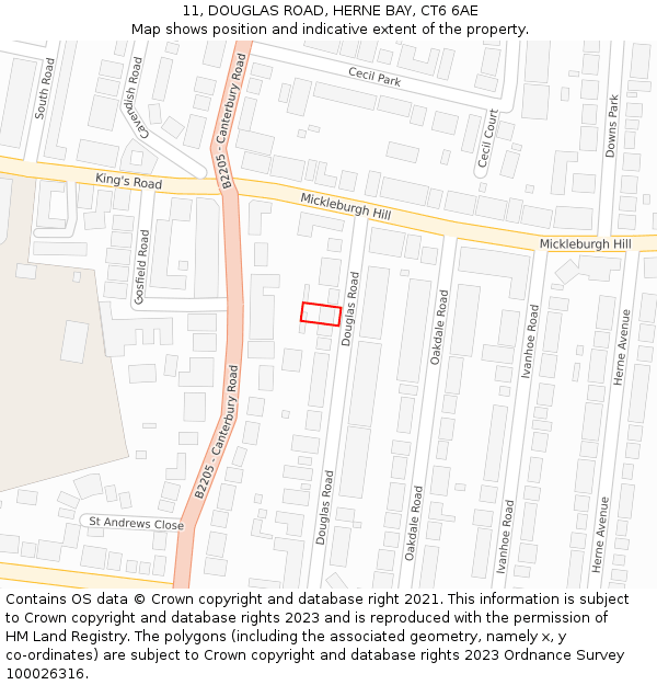 11, DOUGLAS ROAD, HERNE BAY, CT6 6AE: Location map and indicative extent of plot