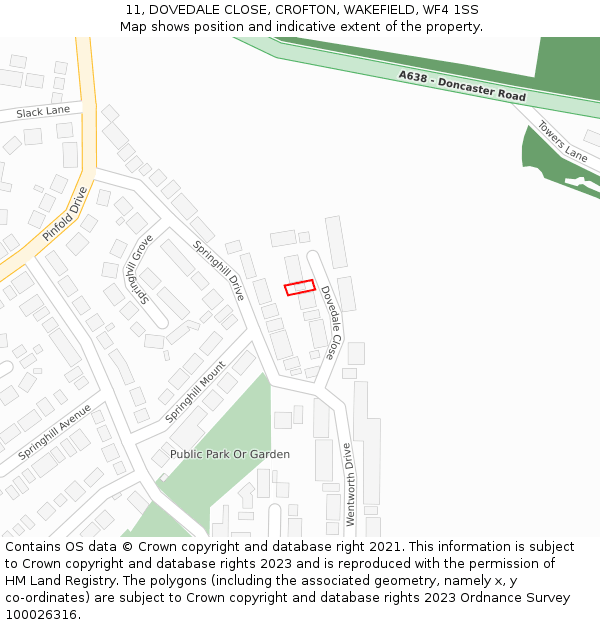 11, DOVEDALE CLOSE, CROFTON, WAKEFIELD, WF4 1SS: Location map and indicative extent of plot