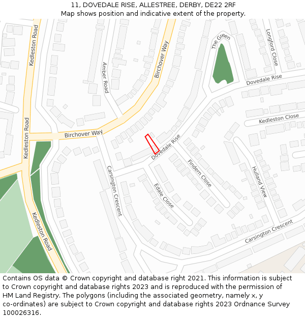 11, DOVEDALE RISE, ALLESTREE, DERBY, DE22 2RF: Location map and indicative extent of plot