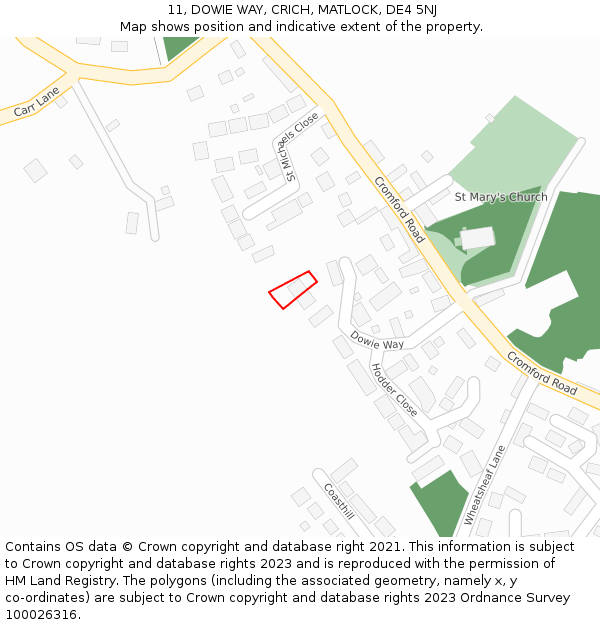 11, DOWIE WAY, CRICH, MATLOCK, DE4 5NJ: Location map and indicative extent of plot