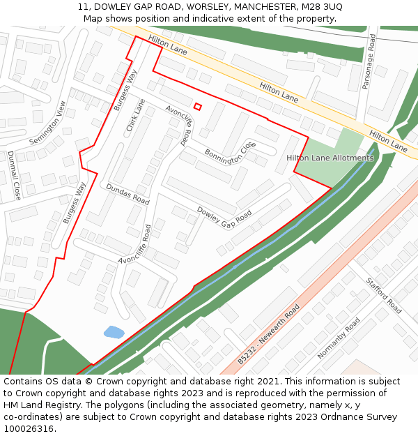 11, DOWLEY GAP ROAD, WORSLEY, MANCHESTER, M28 3UQ: Location map and indicative extent of plot