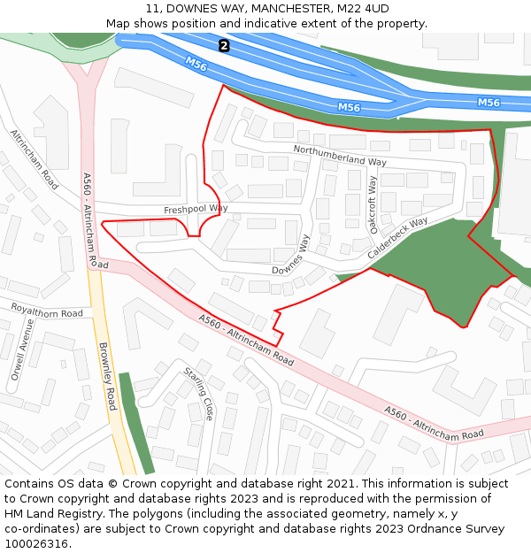 11, DOWNES WAY, MANCHESTER, M22 4UD: Location map and indicative extent of plot