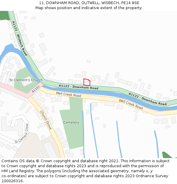 11, DOWNHAM ROAD, OUTWELL, WISBECH, PE14 8SE: Location map and indicative extent of plot