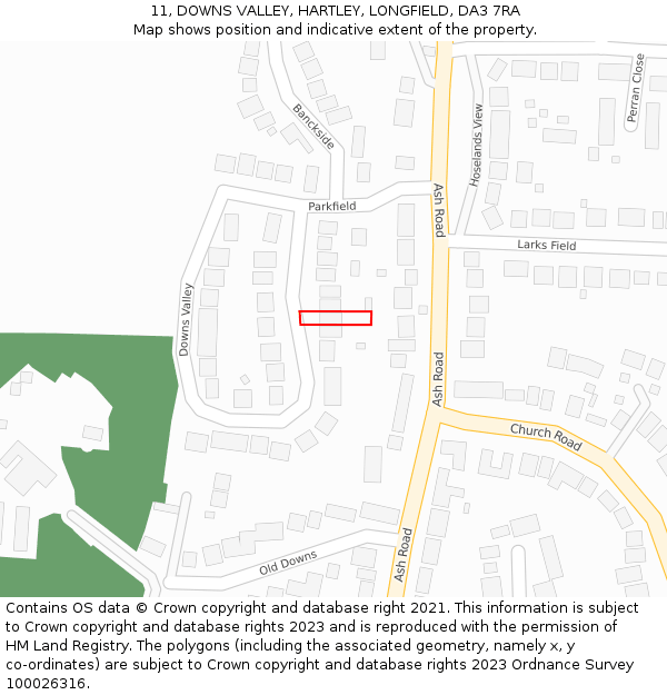11, DOWNS VALLEY, HARTLEY, LONGFIELD, DA3 7RA: Location map and indicative extent of plot