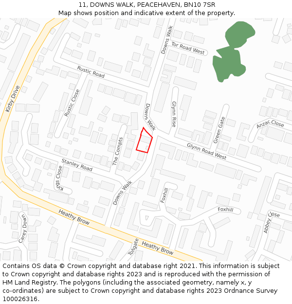 11, DOWNS WALK, PEACEHAVEN, BN10 7SR: Location map and indicative extent of plot