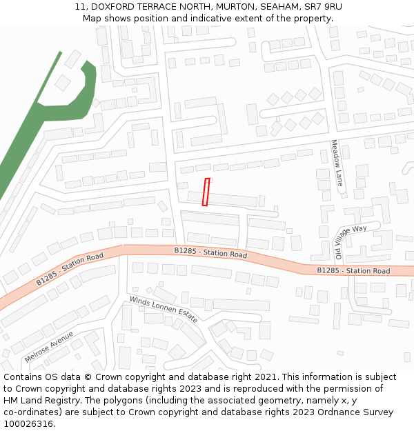 11, DOXFORD TERRACE NORTH, MURTON, SEAHAM, SR7 9RU: Location map and indicative extent of plot