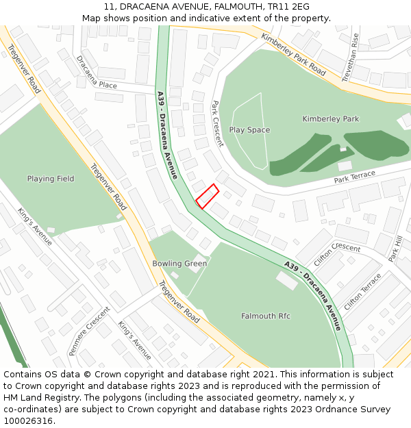 11, DRACAENA AVENUE, FALMOUTH, TR11 2EG: Location map and indicative extent of plot