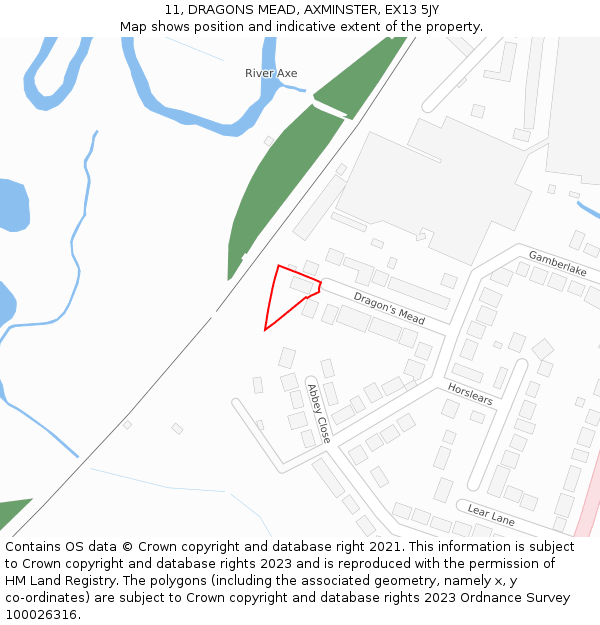 11, DRAGONS MEAD, AXMINSTER, EX13 5JY: Location map and indicative extent of plot