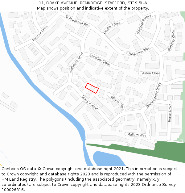 11, DRAKE AVENUE, PENKRIDGE, STAFFORD, ST19 5UA: Location map and indicative extent of plot