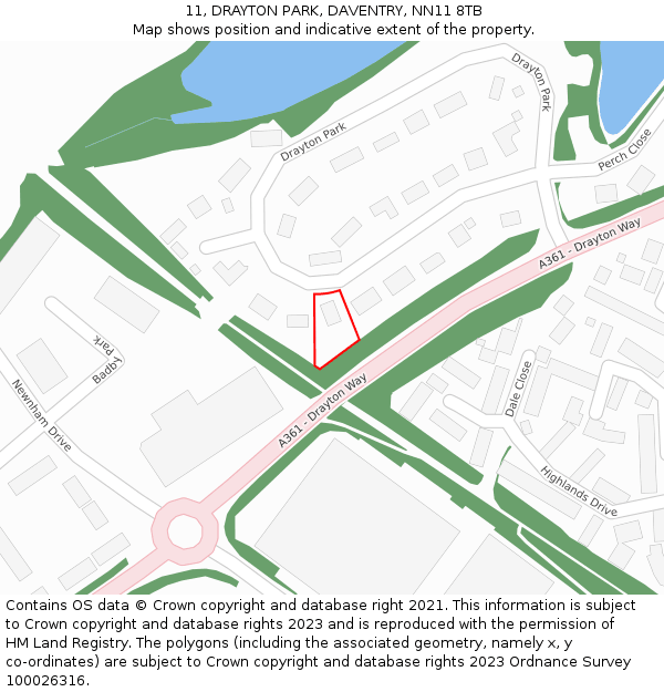 11, DRAYTON PARK, DAVENTRY, NN11 8TB: Location map and indicative extent of plot