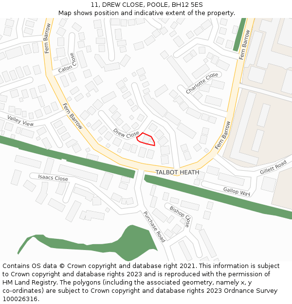 11, DREW CLOSE, POOLE, BH12 5ES: Location map and indicative extent of plot