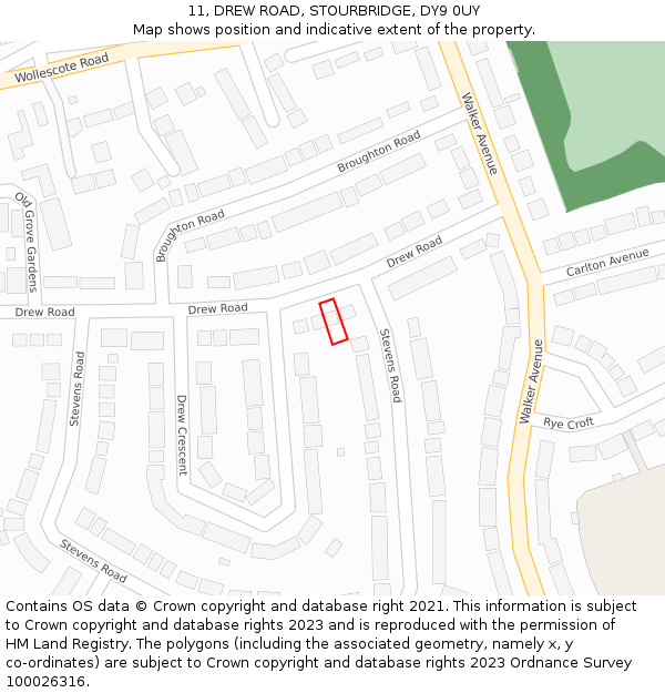 11, DREW ROAD, STOURBRIDGE, DY9 0UY: Location map and indicative extent of plot