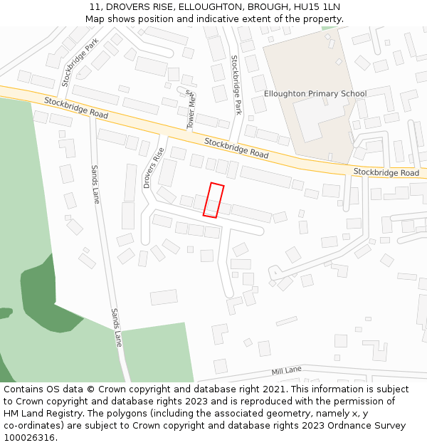 11, DROVERS RISE, ELLOUGHTON, BROUGH, HU15 1LN: Location map and indicative extent of plot