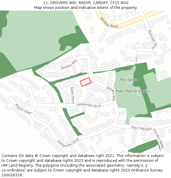 11, DROVERS WAY, RADYR, CARDIFF, CF15 8GG: Location map and indicative extent of plot