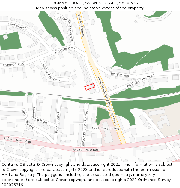 11, DRUMMAU ROAD, SKEWEN, NEATH, SA10 6PA: Location map and indicative extent of plot