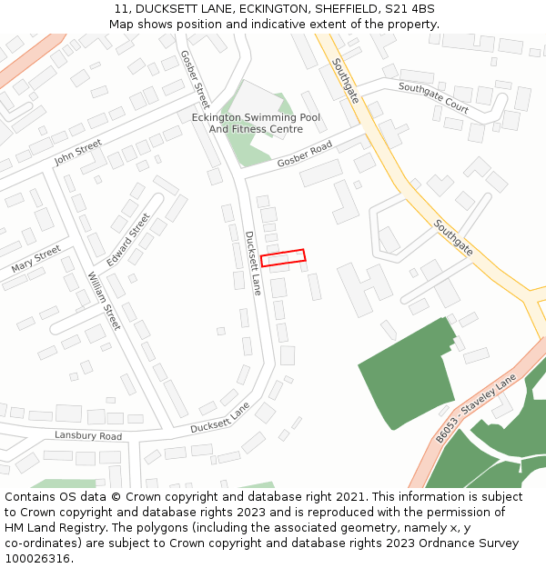 11, DUCKSETT LANE, ECKINGTON, SHEFFIELD, S21 4BS: Location map and indicative extent of plot
