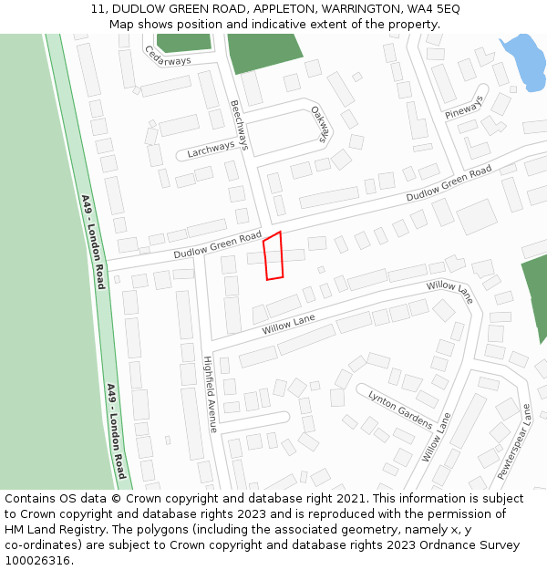 11, DUDLOW GREEN ROAD, APPLETON, WARRINGTON, WA4 5EQ: Location map and indicative extent of plot