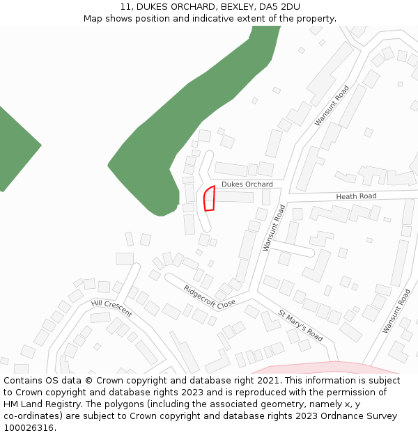 11, DUKES ORCHARD, BEXLEY, DA5 2DU: Location map and indicative extent of plot