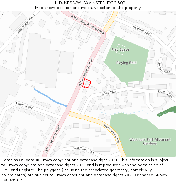 11, DUKES WAY, AXMINSTER, EX13 5QP: Location map and indicative extent of plot