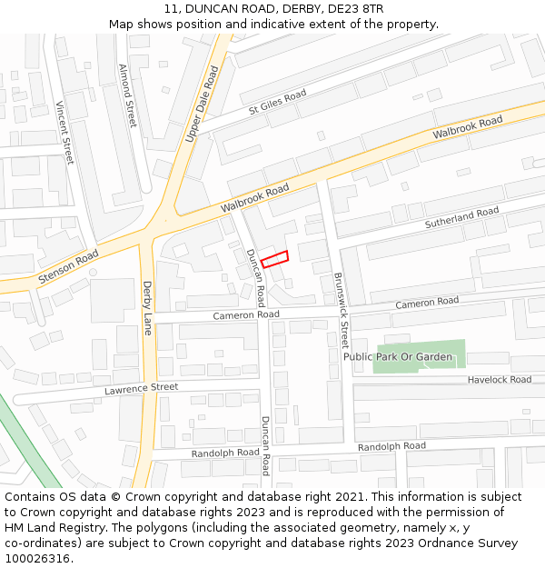 11, DUNCAN ROAD, DERBY, DE23 8TR: Location map and indicative extent of plot