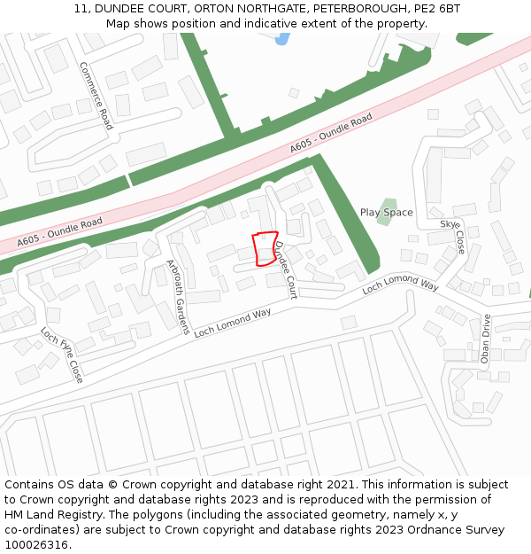 11, DUNDEE COURT, ORTON NORTHGATE, PETERBOROUGH, PE2 6BT: Location map and indicative extent of plot