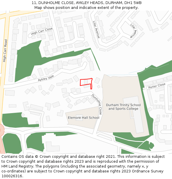 11, DUNHOLME CLOSE, AYKLEY HEADS, DURHAM, DH1 5WB: Location map and indicative extent of plot