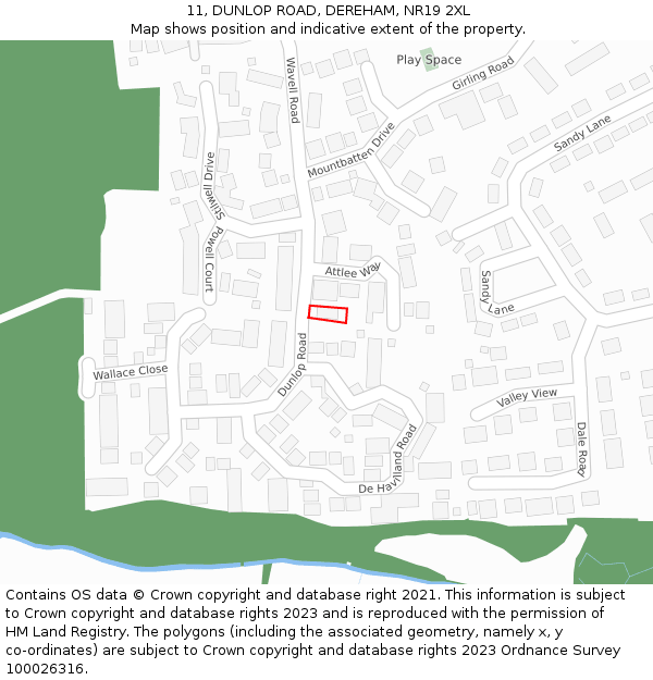 11, DUNLOP ROAD, DEREHAM, NR19 2XL: Location map and indicative extent of plot