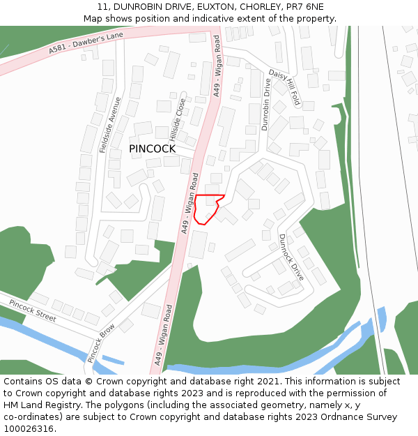 11, DUNROBIN DRIVE, EUXTON, CHORLEY, PR7 6NE: Location map and indicative extent of plot