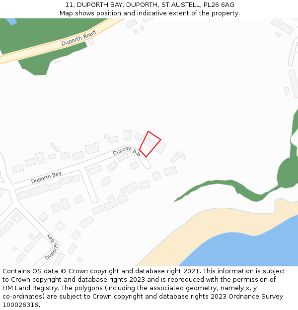 11, DUPORTH BAY, DUPORTH, ST AUSTELL, PL26 6AG: Location map and indicative extent of plot