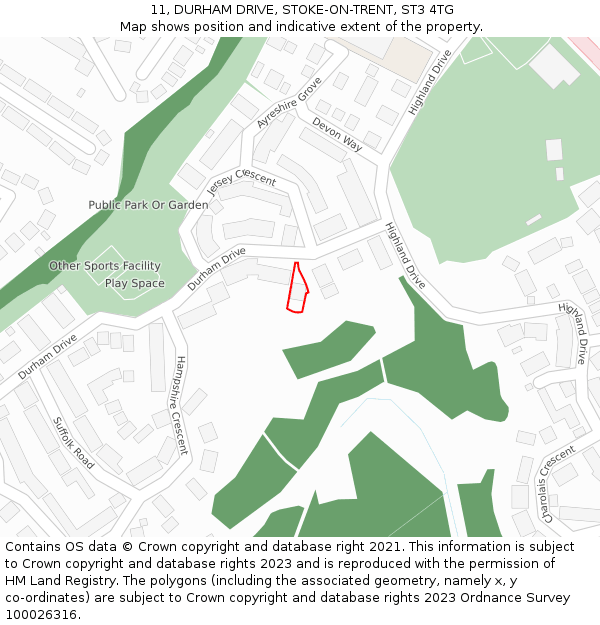 11, DURHAM DRIVE, STOKE-ON-TRENT, ST3 4TG: Location map and indicative extent of plot