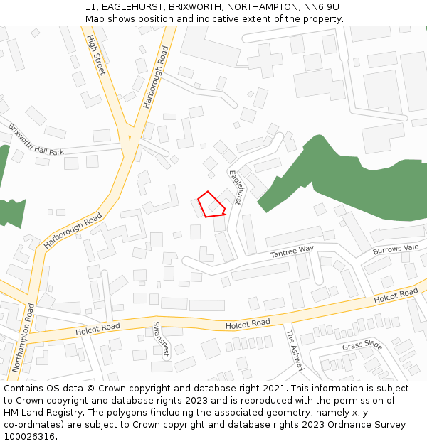 11, EAGLEHURST, BRIXWORTH, NORTHAMPTON, NN6 9UT: Location map and indicative extent of plot