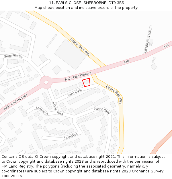 11, EARLS CLOSE, SHERBORNE, DT9 3RS: Location map and indicative extent of plot