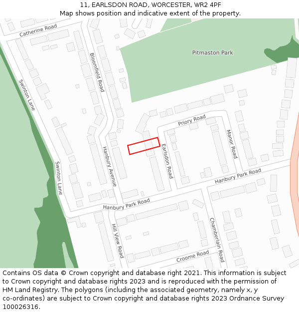 11, EARLSDON ROAD, WORCESTER, WR2 4PF: Location map and indicative extent of plot