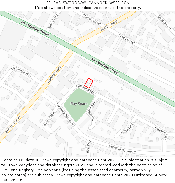 11, EARLSWOOD WAY, CANNOCK, WS11 0GN: Location map and indicative extent of plot