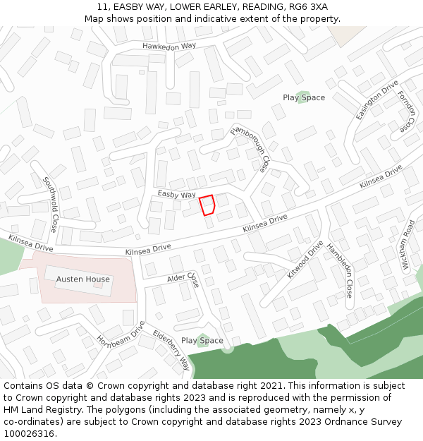 11, EASBY WAY, LOWER EARLEY, READING, RG6 3XA: Location map and indicative extent of plot