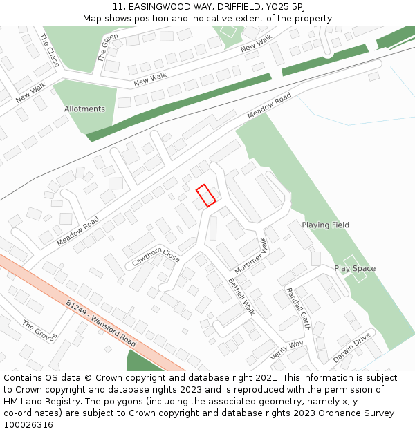 11, EASINGWOOD WAY, DRIFFIELD, YO25 5PJ: Location map and indicative extent of plot