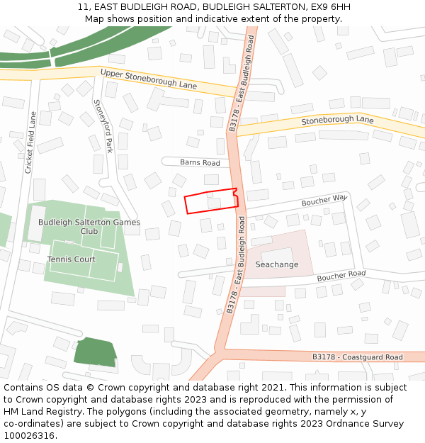 11, EAST BUDLEIGH ROAD, BUDLEIGH SALTERTON, EX9 6HH: Location map and indicative extent of plot