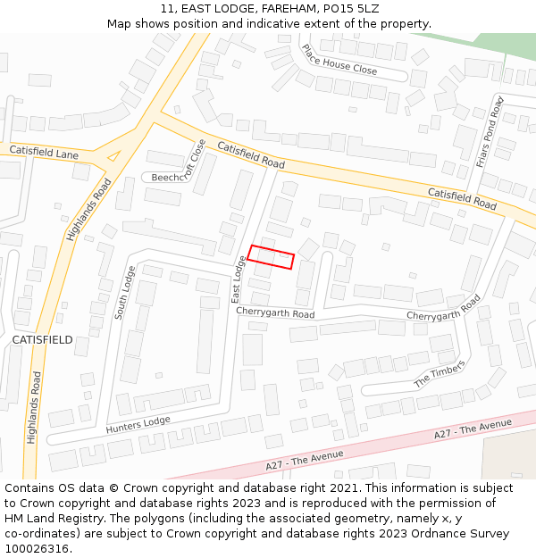 11, EAST LODGE, FAREHAM, PO15 5LZ: Location map and indicative extent of plot