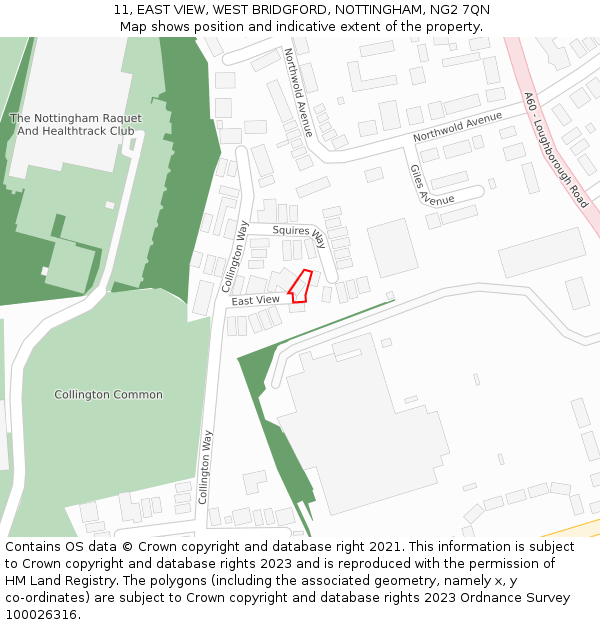 11, EAST VIEW, WEST BRIDGFORD, NOTTINGHAM, NG2 7QN: Location map and indicative extent of plot