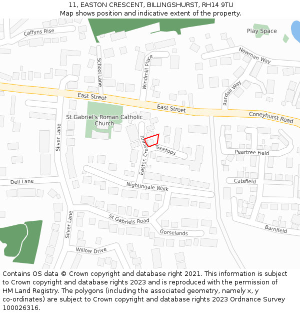 11, EASTON CRESCENT, BILLINGSHURST, RH14 9TU: Location map and indicative extent of plot