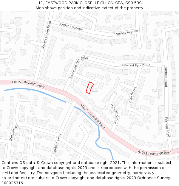11, EASTWOOD PARK CLOSE, LEIGH-ON-SEA, SS9 5RS: Location map and indicative extent of plot