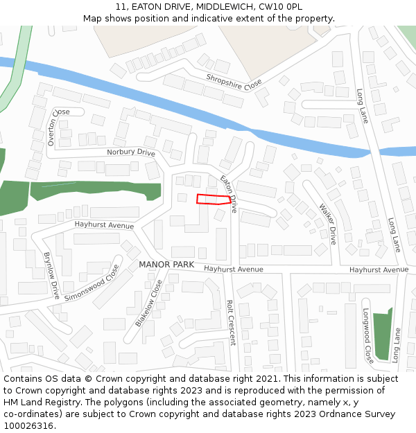 11, EATON DRIVE, MIDDLEWICH, CW10 0PL: Location map and indicative extent of plot