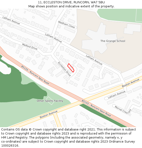 11, ECCLESTON DRIVE, RUNCORN, WA7 5BU: Location map and indicative extent of plot