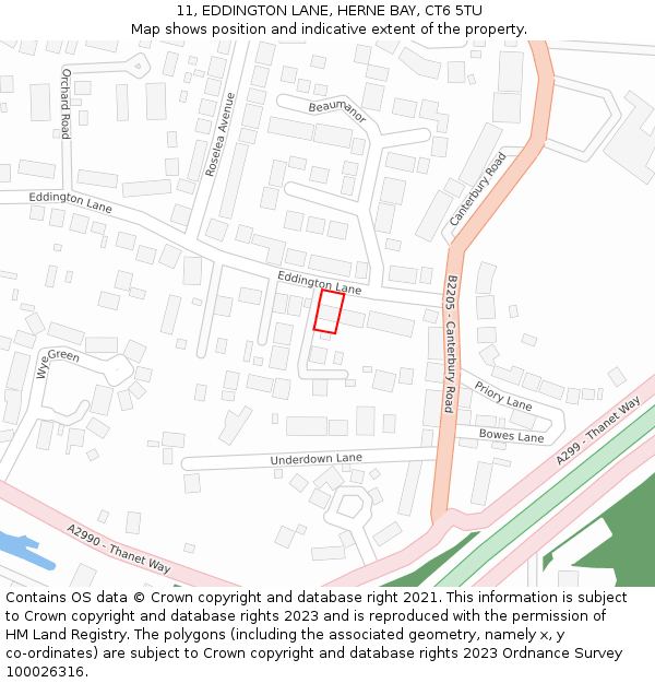 11, EDDINGTON LANE, HERNE BAY, CT6 5TU: Location map and indicative extent of plot