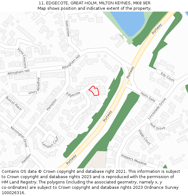 11, EDGECOTE, GREAT HOLM, MILTON KEYNES, MK8 9ER: Location map and indicative extent of plot